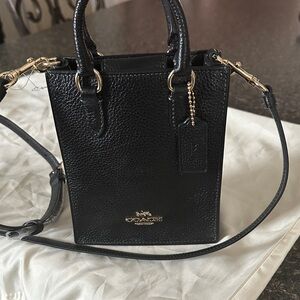 NWOT Coach North South Black Mini Tote/Crossbody Bag with Gold Accents CJ500